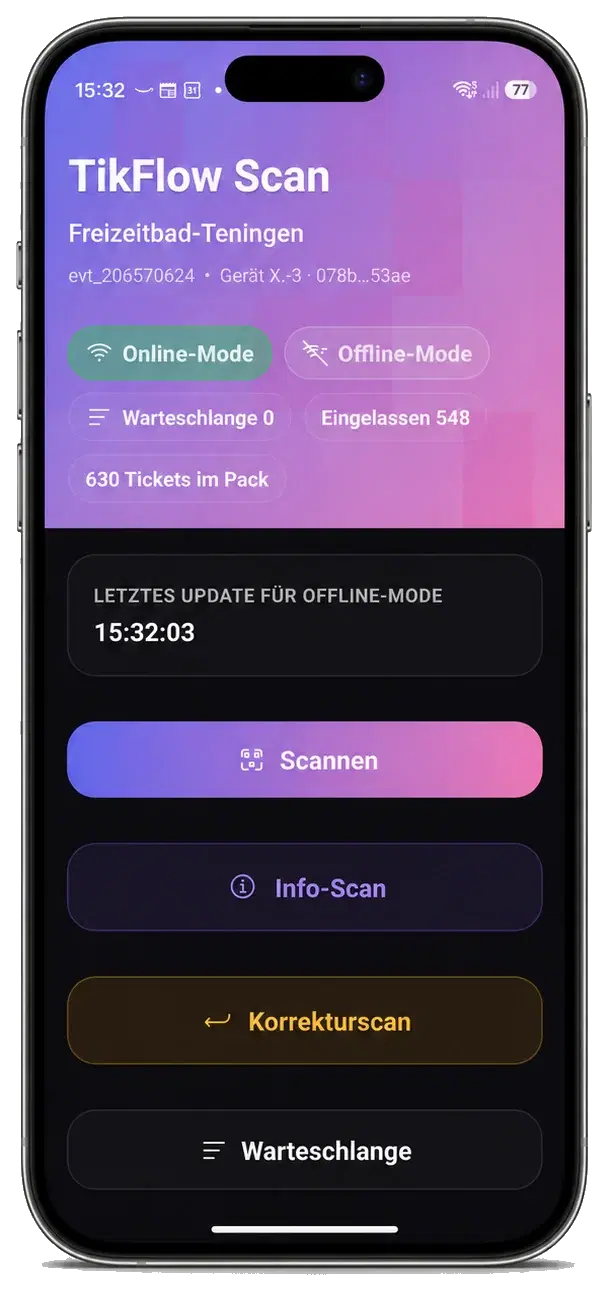 TikFlow Scanner-App für Einlass und Zutrittskontrolle vor Ort